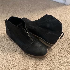 Black Leather Front Zip Booties